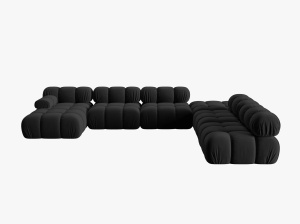COLTAR MODULAR BELLIS, DREAPTA, 6 LOCURI, 379 CM, NEGRU 100, TAPITERIE DIN CATIFEA, DESIGN DEOSEBIT - Img 5