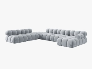 COLTAR MODULAR BELLIS, STANGA, 6 LOCURI, 379 CM, ALBASTRU DESCHIS 80, TAPITERIE DIN CATIFEA, DESIGN DEOSEBIT - Img 5