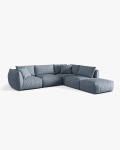 COLTAR MODULAR CHRIS, PE DREAPTA, 290X295, ALBASTRU PAL, CU TAPITERIE DIN TEXTIL STRUCTURAT LINS, MICADONI - Img 3