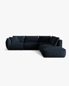 COLTAR MODULAR CHRIS, PE DREAPTA, 290X295, ALBASTRU ROYAL, CU TAPITERIE DIN TEXTIL CATIFEA CASINO, MICADONI