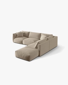 COLTAR MODULAR CHRIS, PE DREAPTA, 290X295, BEJ DESCHIS, CU TAPITERIE DIN TEXTIL CATIFEA CASINO, MICADONI - Img 3