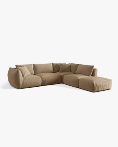COLTAR MODULAR CHRIS, PE DREAPTA, 290X295, BEJ MIGDALA, CU TAPITERIE DIN TEXTIL CATIFEA CASINO, MICADONI