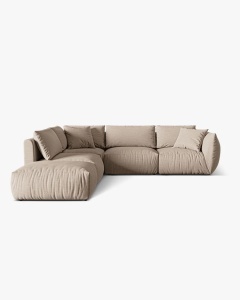 COLTAR MODULAR CHRIS, PE STANGA, 290X295, NISIPIU, CU TAPITERIE DIN TEXTIL STRUCTURAT LINS, MICADONI