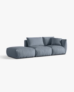 COLTAR MODULAR CHRIS, PE STANGA, 315X100, ALBASTRU PAL, CU TAPITERIE DIN TEXTIL STRUCTURAT LINS, MICADONI