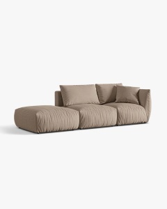 COLTAR MODULAR CHRIS, PE STANGA, 315X100, NISIPIU, CU TAPITERIE DIN TEXTIL STRUCTURAT LINS, MICADONI - Img 3