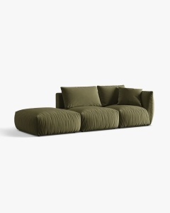 COLTAR MODULAR CHRIS, PE STANGA, 315X100, VERDE DESCHIS, CU TAPITERIE DIN TEXTIL CATIFEA CASINO, MICADONI - Img 3