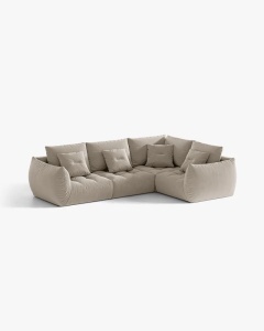 COLTAR MODULAR, CU 4 LOCURI, BLOOM, PE DREAPTA, BEJ DESCHIS, 316 CM, CU TAPITERIE DIN TEXTIL CATIFEA CASINO, MICADONI - Img 2