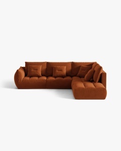 COLTAR MODULAR, CU 4 LOCURI, BLOOM, PE DREAPTA, CARAMIZIU, 316 CM, CU TAPITERIE DIN TEXTIL CATIFEA CASINO, MICADONI