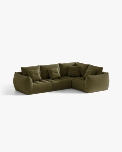 COLTAR MODULAR, CU 4 LOCURI, BLOOM, PE DREAPTA, VERDE DESCHIS, 316 CM, CU TAPITERIE DIN TEXTIL CATIFEA CASINO, MICADONI - Img 2