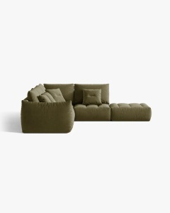 COLTAR MODULAR, CU 4 LOCURI, BLOOM, PE DREAPTA, VERDE DESCHIS, 316 CM, CU TAPITERIE DIN TEXTIL CATIFEA CASINO, MICADONI - Img 3