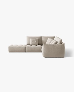 COLTAR MODULAR, CU 4 LOCURI, BLOOM, PE STANGA, BEJ DESCHIS, 316 CM, CU TAPITERIE DIN TEXTIL CATIFEA CASINO, MICADONI - Img 3