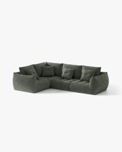 COLTAR MODULAR, CU 4 LOCURI, BLOOM, PE STANGA, VERDE MUSCHI, 316 CM, CU TAPITERIE DIN TEXTIL STRUCTURAT WIND, MICADONI - Img 2