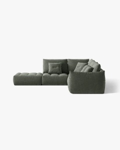 COLTAR MODULAR, CU 4 LOCURI, BLOOM, PE STANGA, VERDE MUSCHI, 316 CM, CU TAPITERIE DIN TEXTIL STRUCTURAT WIND, MICADONI - Img 3