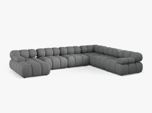 COLTAR MODULAR PANORAMIC BELLIS, PE DREAPTA, GRI, CU TAPITERIE DIN TEXTIL STRUCTURAT LIBERTY, MICADONI