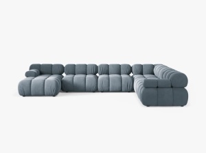 COLTAR MODULAR PANORAMIC BELLIS, PE DREPTA, ALBASTRU DESCHIS, CU TAPITERIE DIN CATIFEA VENUS, MICADONI - Img 2