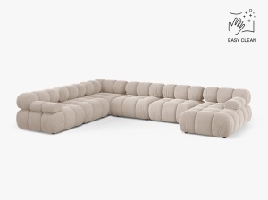 COLTAR MODULAR PANORAMIC BELLIS, PE STANGA, BEJ DESCHIS, CU TAPITERIE DIN CATIFEA VENUS, MICADONI