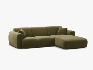 COLTAR MOLINO, 225 CM, PE DREAPTA, VERDE DESCHIS, CU TAPITERIE DIN TEXTIL CATIFEA CASINO, MICADONI - Img 2