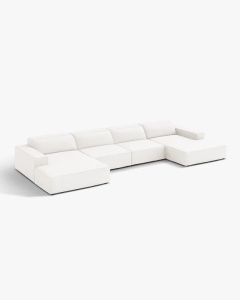 COLTAR PANORAMIC, CU 6 LOCURI, JODIE, 364X162 CM, ADANCIME SCAUN 62 CM, ALB, TAPITAT CU TAPITERIE DIN TEXTIL BOUCLE BALOO, MICADONI - Img 2