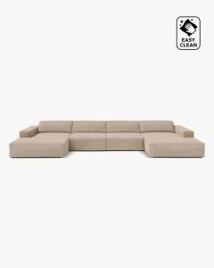COLTAR PANORAMIC, CU 6 LOCURI, JODIE, 364X162 CM, ADANCIME SCAUN 62 CM, BEJ, TAPITAT CU TAPITERIE DIN TEXTIL CATIFEA VENUS, MICADONI