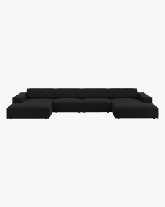 COLTAR PANORAMIC, CU 6 LOCURI, JODIE, 364X162 CM, ADANCIME SCAUN 62 CM, NEGRU, TAPITAT CU TAPITERIE DIN TEXTIL STRUCTURAT MEGAN, MICADONI