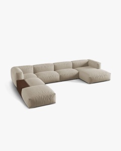 COLTAR PANORAMIC MARTINA, BEJ DESCHIS, 406 CM, STANGA, CU TAPITERIE DIN TEXTIL STRACTURAT BOSTON, MICADONI - Img 2