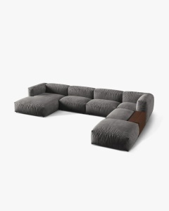 COLTAR PANORAMIC MARTINA, GRI, 406 CM, DREAPTA, CU TAPITERIE DIN TEXTIL CATIFEA VOGUE, MICADONI - Img 2