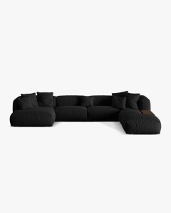 COLTAR PANORAMIC MARTINA, NEGRU, 406 CM, DREAPTA, CU TAPITERIE DIN TEXTIL STRACTURAT BOSTON, MICADONI