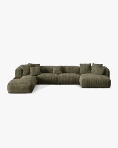 COLTAR PANORAMIC MARTINA, VERDE MUSCHI, 406 CM, STANGA, CU TAPITERIE DIN TEXTIL CORDOI TILIA, MICADONI
