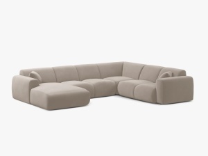 COLTAR PANORAMIC MOLINO, PE DREAPTA, BEJ DESCHIS, 326 CM, , CU TAPITERIE DIN TEXTIL CATIFEA VELVET CASINO, MICADONI