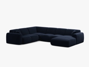 COLTAR PANORAMIC MOLINO, PE STANGA, ALBASTRU ROYAL, 326 CM, , CU TAPITERIE DIN TEXTIL CATIFEA VELVET CASINO, MICADONI