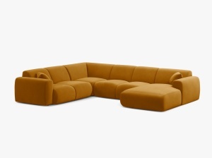 COLTAR PANORAMIC MOLINO, PE STANGA, GALBEN, 326 CM, , CU TAPITERIE DIN TEXTIL CATIFEA VELVET CASINO, MICADONI