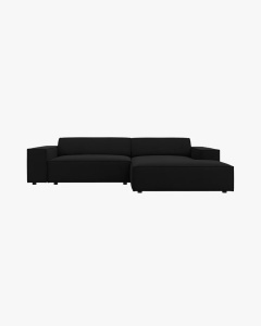 COLTAR PE DREAPTA, CU 3 LOCURI JODIE, 224X162 CM, ADANCIME SCAUN 62 CM, NEGRU, TAPITAT CU TAPITERIE DIN TEXTIL STRUCTURAT MEGAN, MICADONI