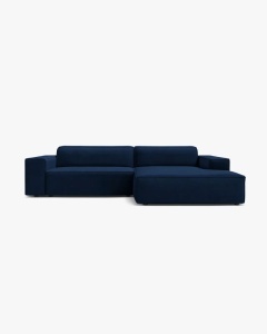 COLTAR PE DREAPTA JODIE, CU 3 LOCURI, 224X162 CM, ADANCIME SCAUN 62 CM, ALBASTRU ROYAL, TAPITAT CU TAPITERIE DIN TEXTIL CATIFEA BLUVEL MICADONI