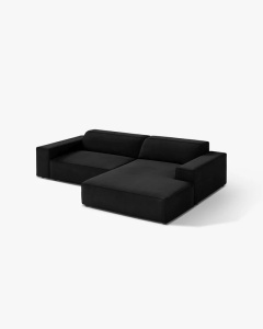 COLTAR PE DREAPTA JODIE, CU 3 LOCURI, 224X162 CM, ADANCIME SCAUN 62 CM, NEGRU, TAPITAT CU TAPITERIE DIN TEXTIL CATIFEA BLUVEL MICADONI - Img 2
