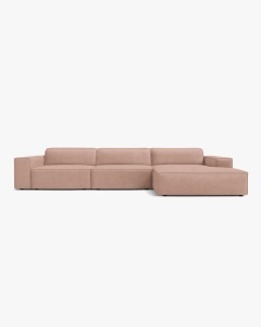 COLTAR PE DREAPTA JODIE, CU 4 LOCURI, 284X162 CM, ADANCIME SCAUN 62 CM, ROZ PUDRAT, TAPITAT CU TAPITERIE DIN TEXTIL BOUCLE BALOO, MICADONI