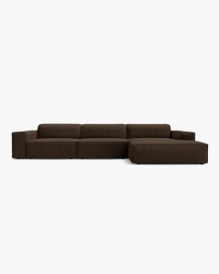 COLTAR PE DREAPTA JODIE, CU 4 LOCURI, 284X162 CM, ADANCIME SCAUN 62 CM, MARO INCHIS, TAPITAT CU TAPITERIE DIN TEXTIL CATIFEA BLUVEL, MICADONI