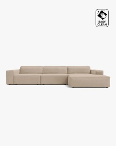 COLTAR PE DREAPTA JODIE, CU 4 LOCURI, 284X162 CM, ADANCIME SCAUN 62 CM, BEJ, TAPITAT CU TAPITERIE DIN TEXTIL CATIFEA VENUS, MICADONI