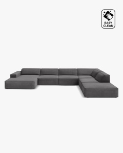 COLTAR PE DREAPTA JODIE, CU 7 LOCURI, 361X258 CM, ADANCIME SCAUN 62 CM, GRI, TAPITAT CU TAPITERIE DIN TEXTIL CATIFEA VENUS, MICADONI