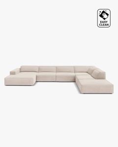 COLTAR PE DREAPTA JODIE, CU 7 LOCURI, 361X258 CM, ADANCIME SCAUN 62 CM, BEJ DESCHIS, TAPITAT CU TAPITERIE DIN TEXTIL CATIFEA VENUS, MICADONI