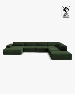 COLTAR PE DREAPTA JODIE, CU 7 LOCURI, 361X258 CM, ADANCIME SCAUN 62 CM, VERDE SMARALD, TAPITAT CU TAPITERIE DIN TEXTIL CATIFEA VENUS, MICADONI