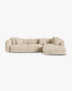 COLTAR PE DREAPTA MARTINA, 330X176 CM, ADANCIME SCAUN 90 CM, BEJ DESCHIS, TAPITAT CU TAPITERIE DIN TEXTIL CORDOI TILIA, MICADONI