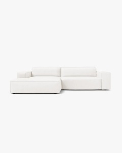 COLTAR PE STANGA, CU 3 LOCURI JODIE, 224X162 CM, ADANCIME SCAUN 62 CM, ALB, TAPITAT CU TAPITERIE DIN TEXTIL BOUCLE BALOO, MICADONI