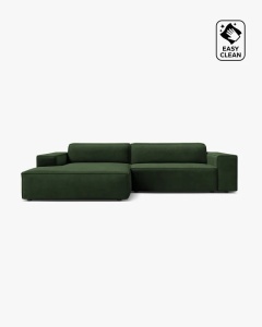 COLTAR PE STANGA, CU 3 LOCURI JODIE, 224X162 CM, ADANCIME SCAUN 62 CM, VERDE SMARALD,, TAPITAT CU TAPITERIE DIN TEXTIL CATIFEA VENUS, MICADONI