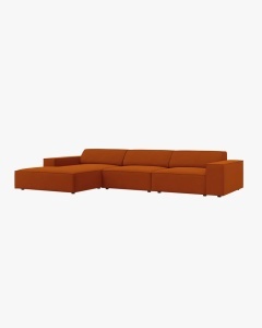 COLTAR PE STANGA JODIE, CU 3 LOCURI, 224X162 CM, ADANCIME SCAUN 62 CM, CARAMIZIU, TAPITAT CU TAPITERIE DIN TEXTIL STRUCTURAT MEGAN, MICADONI - Img 2