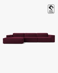 COLTAR PE STANGA JODIE, CU 4 LOCURI, 284X162 CM, ADANCIME SCAUN 62 CM, NEGRU, TAPITAT CU TAPITERIE DIN TEXTIL CATIFEA VENUS, MICADONI