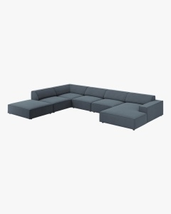 COLTAR PE STANGA JODIE, CU 7 LOCURI, 361X258 CM, ADANCIME SCAUN 62 CM, ALBASTRU, TAPITAT CU TAPITERIE DIN TEXTIL STRUCTURAT MEGAN, MICADONI - Img 2