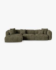 COLTAR PE STANGA MARTINA, 330X176 CM, ADANCIME SCAUN 90 CM, VERDE MUSCHI, TAPITAT CU TAPITERIE DIN TEXTIL CORDOI TILIA, MICADONI