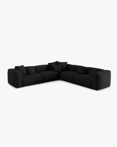 COLTAR SIMETRIC MARTINA, 316X316 CM, ADANCIME SCAUN 76 CM, NEGRU, TAPITAT CU TAPITERIE DIN TEXTIL STRUCTURAT BOSTON, MICADONI
