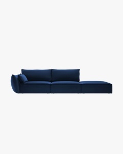 COLTAR SPATIOS SI CONFORTABIL KAELLE, 264 CM, PE DREAPTA, ALBASTRU ROYAL, CU TAPITERIE DIN TEXTIL CATIFEA BLUVEL, MICADONI