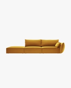 COLTAR SPATIOS SI CONFORTABIL KAELLE, 264 CM, PE STANGA, GALBEN, CU TAPITERIE DIN TEXTIL CATIFEA BLUVEL, MICADONI